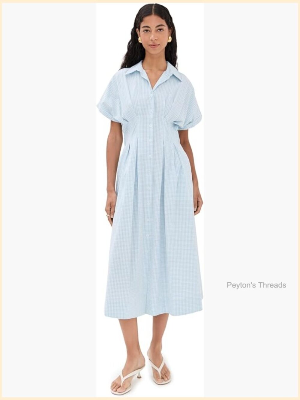 Midi A-Line Dress with Pockets, Cotton Blend, Fitted Waist